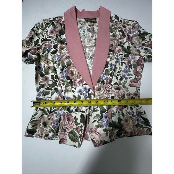 Rare Vintage Wrapper Bohemian 2 pcs Floral Print Suit Blazer Skirt Pink Trim SzS - Picture 15 of 16